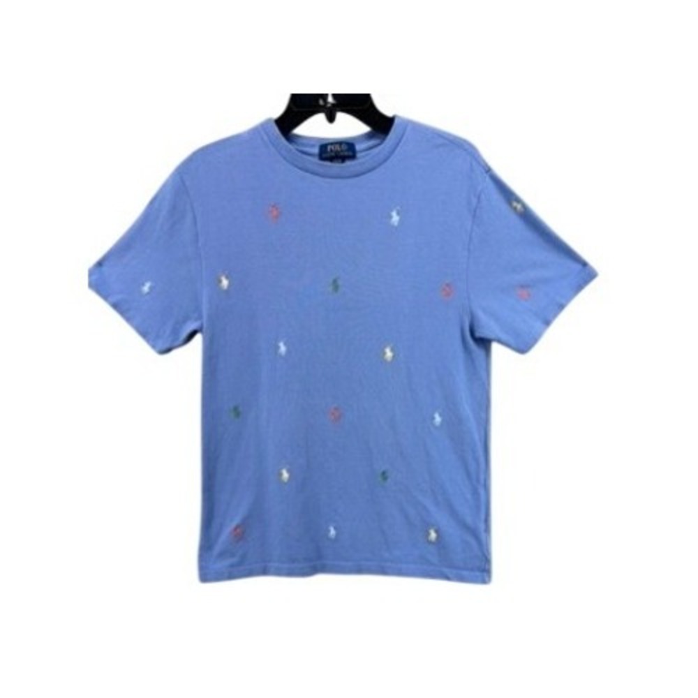 Polo Ralph Lauren T-Shirt Kids L 14-16‎ Blue Multi-Pony Logo Embroidered